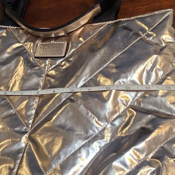 Victoria's Secret Shiny Silver Tote with Black Handles (NEW) - Picture 5 of 6